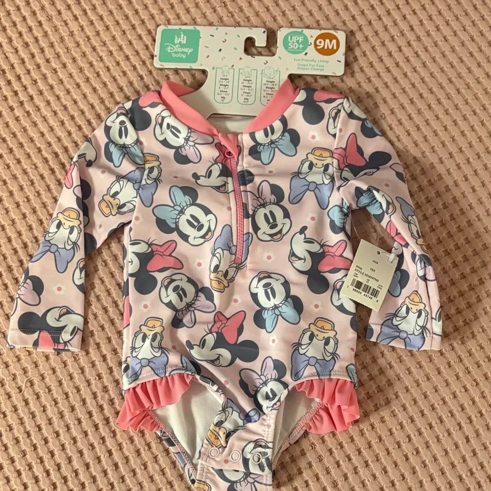 NWT 2 Disney Infant Pink Minnie Mouse Bathing Suits Size 9 months